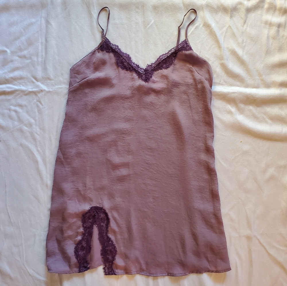 Mauve Silky Lace-Trimmed Slip Dress Size M